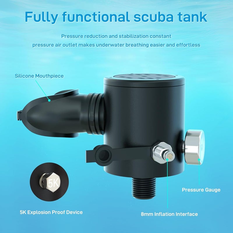 HOUVAN Store Mini Scuba Tank 0.5L Diving Tank with DOT Certification Reusable Lung Air Tank Backup Air Source Pony Bottle for Underwater Shooting and Emergency Rescue Operations - Image 4